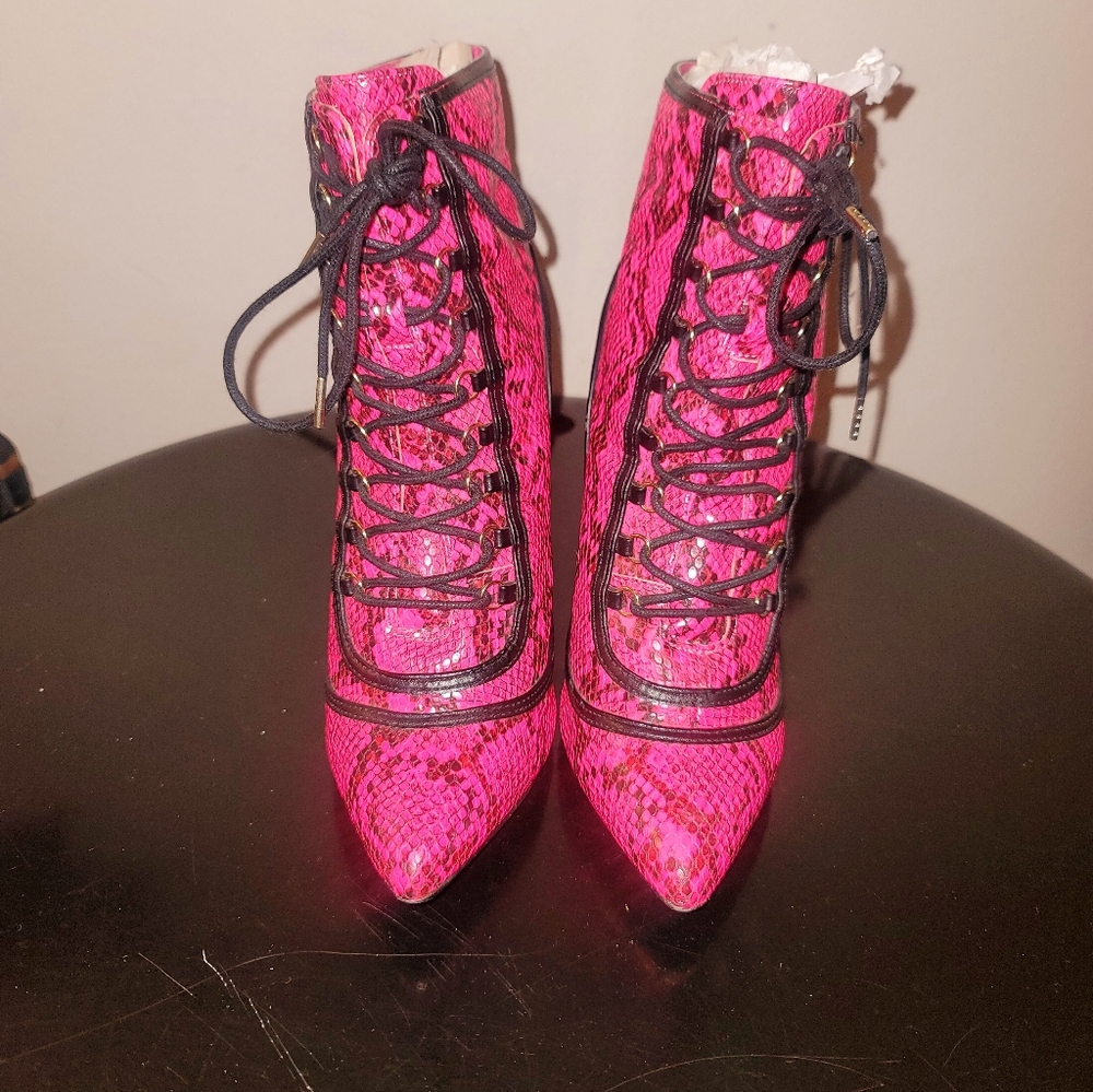 Shoe Dazzle Vibrant Pink Lace-Up Boots